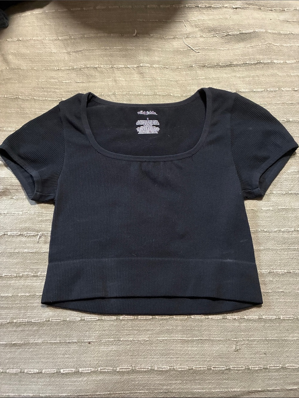 wild fable Black Ribbed Square-Neck Crop Top